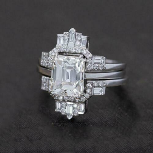 Pre-owned Natsoul Lovely 4.50ct White Emerald Cut Diamond Women's Engagement Ring Set In Silver
