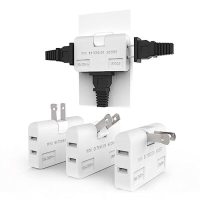 3 Way Flat Wall Outlet Extender AC Adapter - 2-Prong Swivel Mini Indoor Wall ...