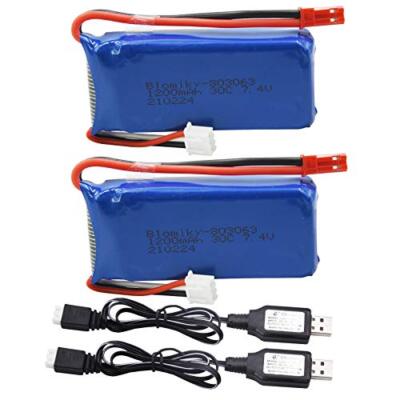 2 Pack 7.4V 1200mAH Lipo Battery Pack with JST Plug and Charger for UDIRC UD1...