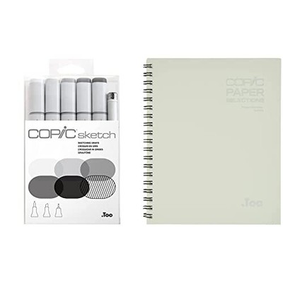 Sketch Alcohol Marker 5 Colors + Multiliner SP Set Sketching Grays & Sketchbo...