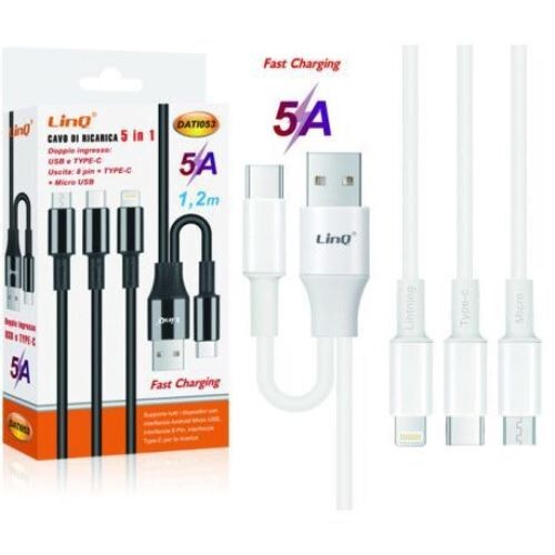 Cavo Di Ricarica Fast Rapido 5in1 2 Type-c Microusb Lightning Linq Dati053