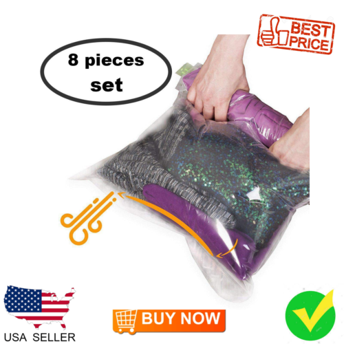 Travel Space Saver Bags - No Vacuum or Pump Needed - Luggage Accessories 8 Pack 