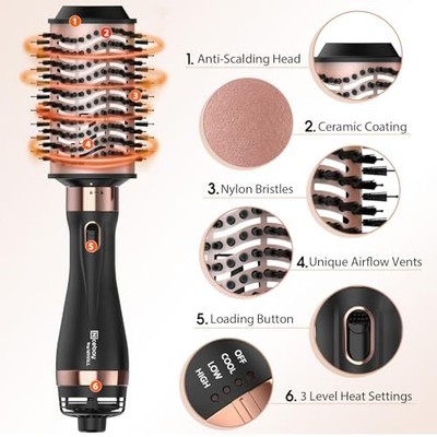 Nicebay Hot Air Brush Set for Straightening/Drying/Curling, Hair Dryer Brush
