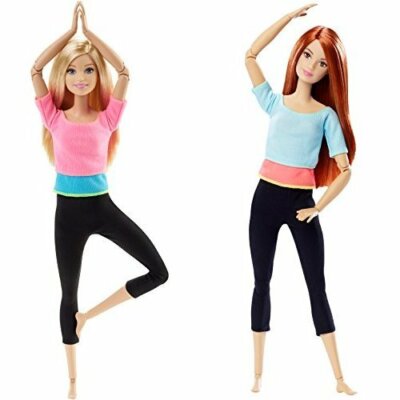2 Barbie Made to Move Dolls Pink Top Light Blue Top DHL82 DPP74