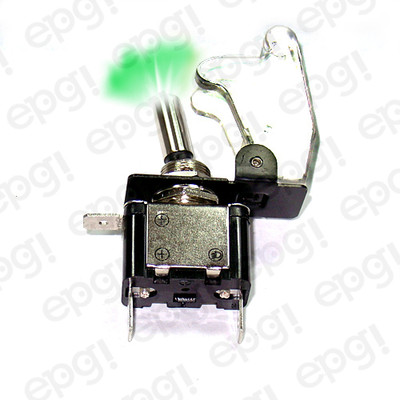 TOGGLE SWITCH GREEN ILLUMINATED ON/OFF SPST 3P w/TRANSPARENT COVER#662052/665016