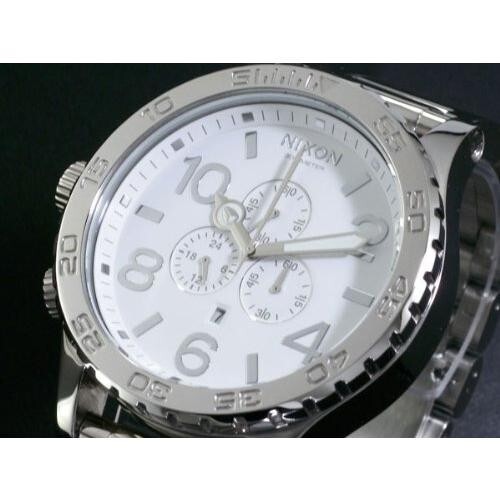 Pre-owned Nixon Genuine Brand Watch 51-30 Chrono Highpolish Silver White A083-488 A083488