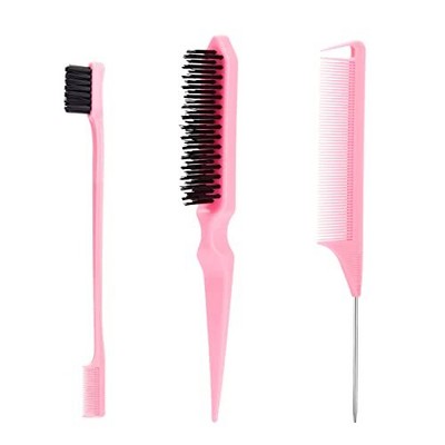 SWEET VIEW Hair Brush Set 3 Pcs Slick Back Hair Bristle Brush Rat Tail Comb E...