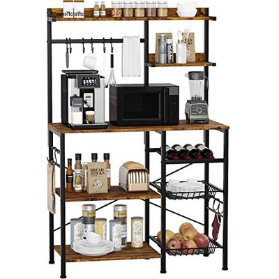 Kitchen Bakers Rack With 2 Pull Out Wire Baskets Microwave Stand With Storage S