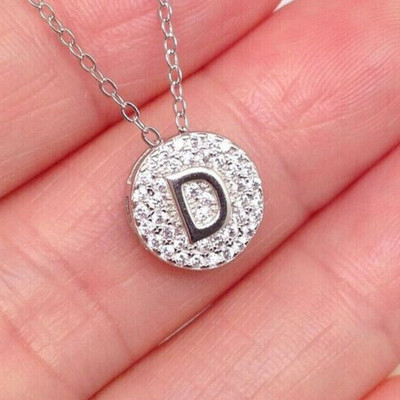 14K White Gold Plated Initial ''D'' Letter Pendant 1Ct Round Lab Created Diamond
