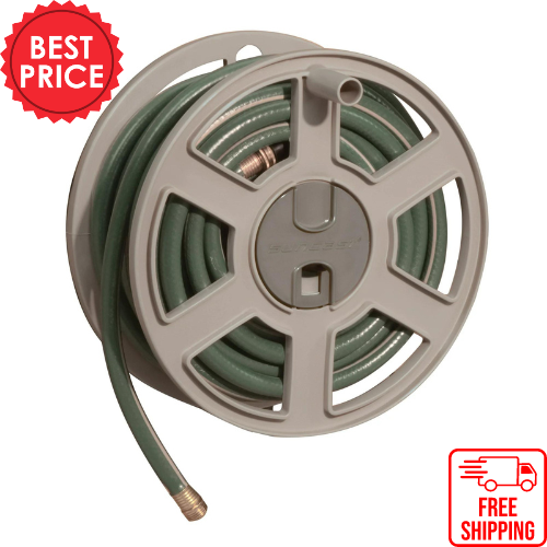 NEW 100 ft. Sidewinder Mounted Resin Hose Reel Patio Garden Durable, Taupe