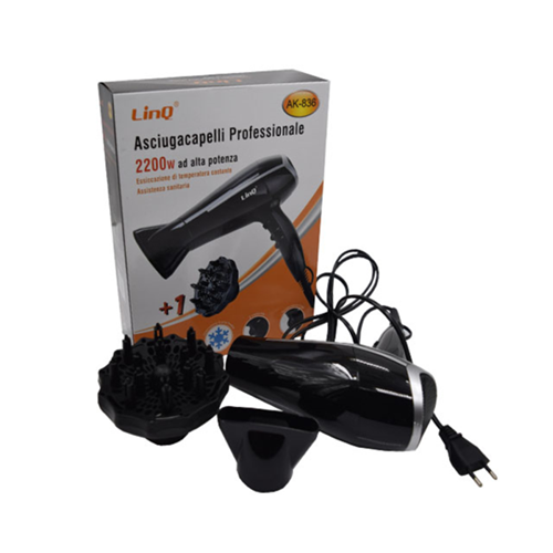 Asciugacapelli Professionale 2200W 2 Velocità 3 Temp Aria Fredda Linq Ak-836