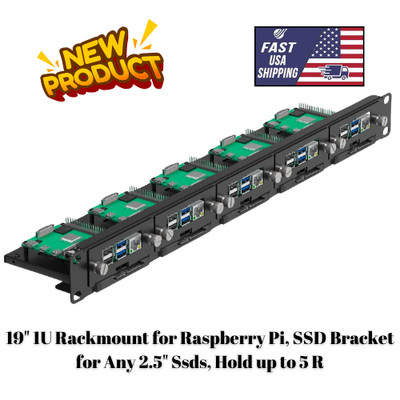 UCTRONICS 19'' 1U Rackmount for Raspberry Pi, SSD Bracket, Holds 5 Pi 5/4B Board