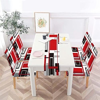 S Set Of 4 And Table Runnerstretch Red Chair Sl...