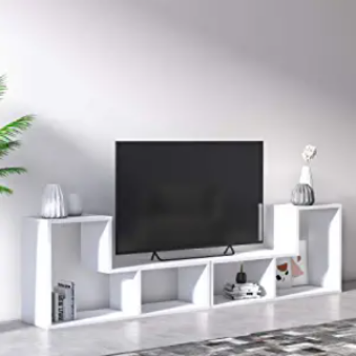 75'' Wide, 4 Open Shelves  Geometric Design Tv Unit