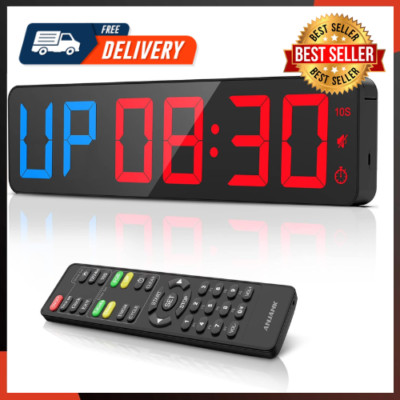 Gym Timer 15 Large LED Display Wall Clock | Interval Workout | Count Down