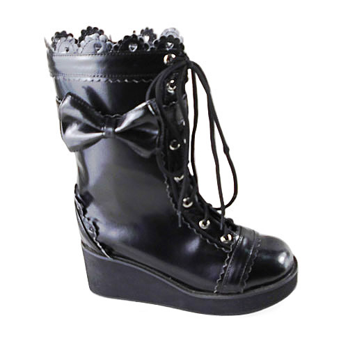 Schwarz Weiss Lolita Gothic Damen Stiefel Wedges Stiefeletten Tokyo Japan Boots Ebay
