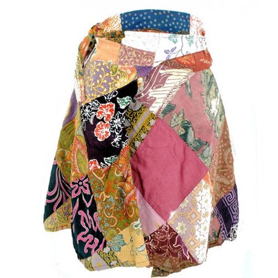 Gonna Corta Patchwork Terrapin, Vita Elasticizzata Taglia Unica, Fatta A Mano A Bali In Tessuto Batik - 6