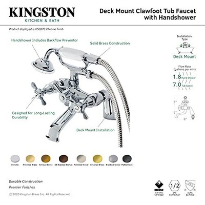 Kingston Brass KS287SN Essex Clawfoot Tub Faucet 7" Spout Reach Brushed Nickel