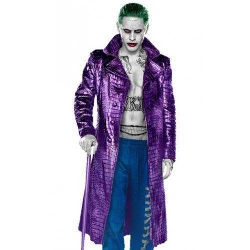Suicide Squad Joker Jared Leto Purple Long Leather Coat