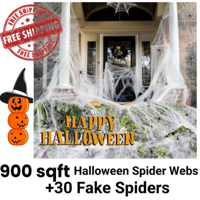 900 sqft Halloween Spider Webs with 30 Fake Spiders for Indoor & Outdoor Use
