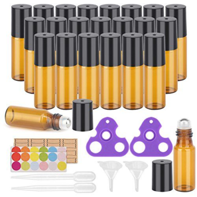 Roller Bottles, 24 Pack Amber 130 Piece Set,