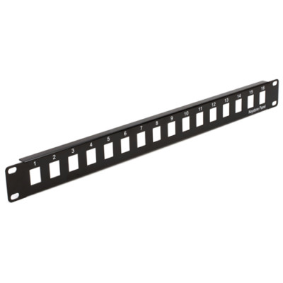 16-Port 1U 19'' Rack Mount Blank Patch Panel Black for Cat5/Cat6 Keystone Jacks