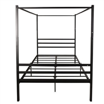 Metal Canopy Bed Frame Queen Size Stable and Durable Metal Platform Black