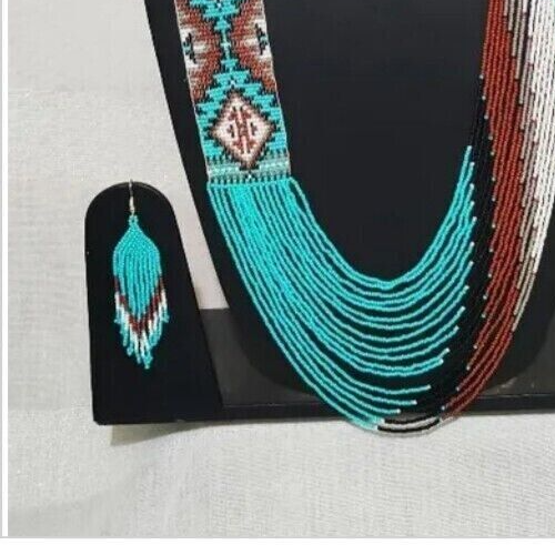 Handmade Necklace Seed Bead Boho American Style Nativ Beaded Multi Strand