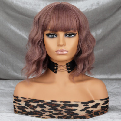Short Bob Body Wave Synthetic Wigs Cosplay Wig Pink Bangs  Synthet Hair Lolita