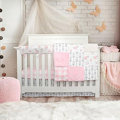 Crib Bedding Sets For Girls 4 Piece Floral Pink Plaid Set For
