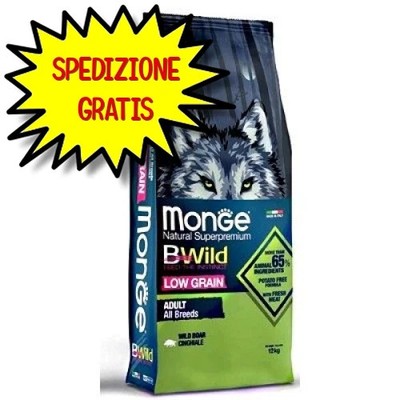 MONGE CANE CROCCHETTA BWILD LOW GRAIN ALL BREEDS ADULTO CON CINGHIALE 12 KG