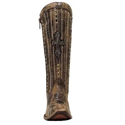 Pre-owned Corral Boots Corral Ladies Brown Crystal Cross And Stud Boot C2925