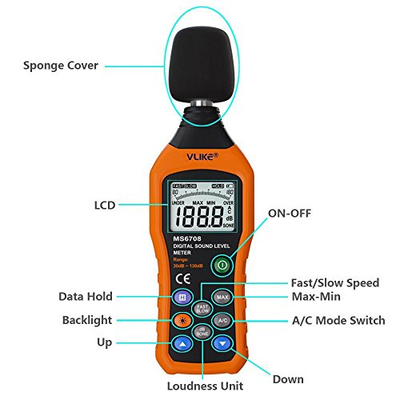 VLIKE Noise Sound Level Meter, Digital Decibel Meter with LCD, Audio Measurement