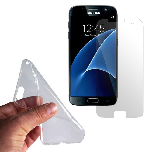 Weiche Silikon Hülle Tasche Schale + Schutzglas Schutzfolie für Samsung S7