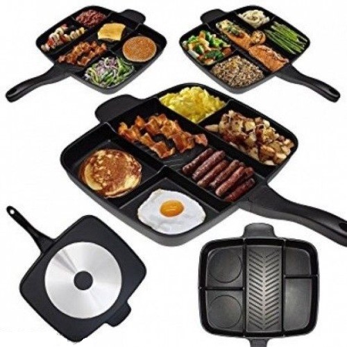 Padella Cotture Separate Magic Pan 5in1 Antiaderente Grill Piastra Bistecchiera