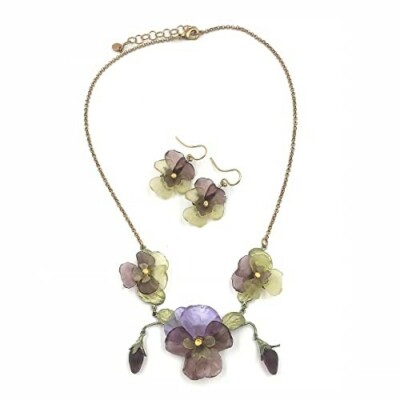 Michael Michaud Pansies Set Earrings and Necklace 3589 & 9336