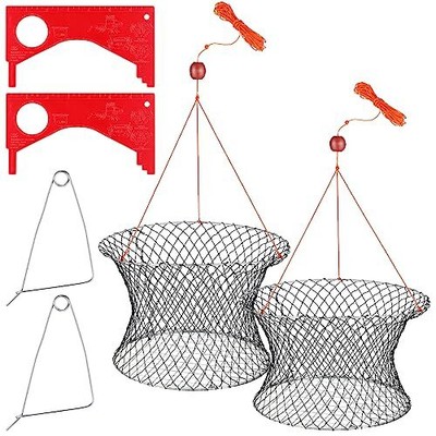 Windyun 2 Sets Crab Trap Bait Wire Grid Bottom Crab Nets Foldable Fishing Net...