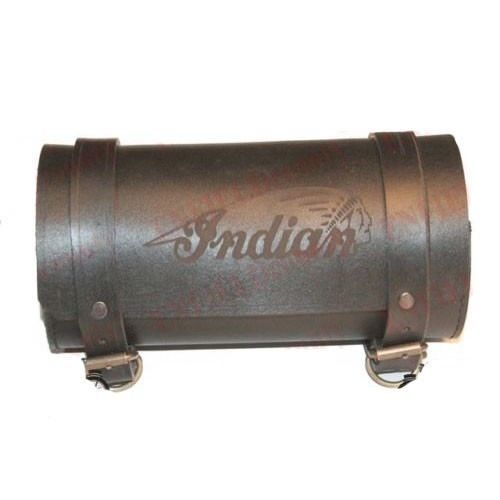 Tool Bag Roll Pure Black Leather Retro Indian Logo Engraved Design Motorbike  