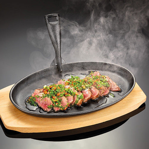 Cast Iron Oval Hot Sizzler Sizzling Plate Steak Grill Platter & Base