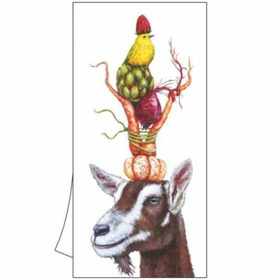 New Set of 2 Cotton Kitchen Towels 18x26'' Vicki Sawyer SAMSON & BOBBY Goat Bird