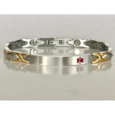 MEDICAL ALERT STAINLESS STEEL HUGS KISSES MAGNETIC BRACELET Free Shipping