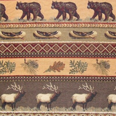 GATLINBURG UPHOLSTERY FABRIC MOUNTAIN LODGE CABIN RUSTIC BEAR CANOE ELK PINECONE