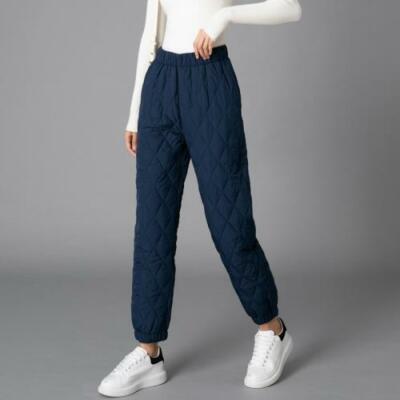 Women Cotton Padded Quilted Pants High Waist Thick Warm