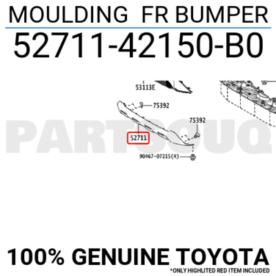 PRD 52711-42140-B0 Genuine Toyota MOULDING Fr Bumper