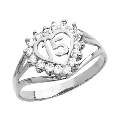 Pre-owned Fdj White Gold Quinceanera 15 Años Cz Ring
