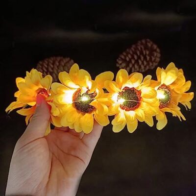 Edary Fascia per capelli a forma di girasole con LED che si illumina, per festiv
