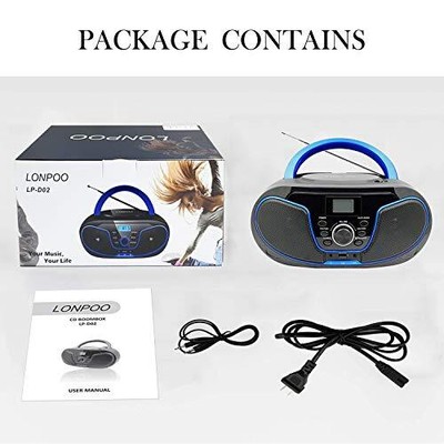 LONPOO Stereo CD Boombox Portable Bluetooth Digital Tuner FM Radio CD Player ...