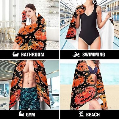 Halloween Funny Pumpkin Decorations Bath Towels 29x59in for Boys Girls Large ...