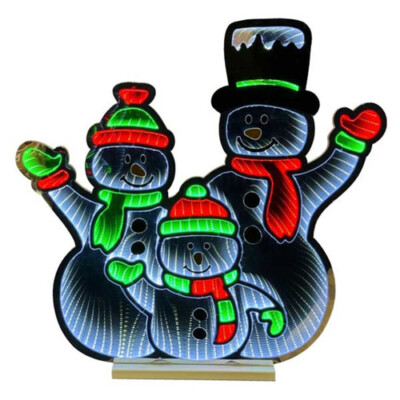 LED Infinity Mirror 3D Snowman Family Holiday Decoration Lighted Sign 25 Inch