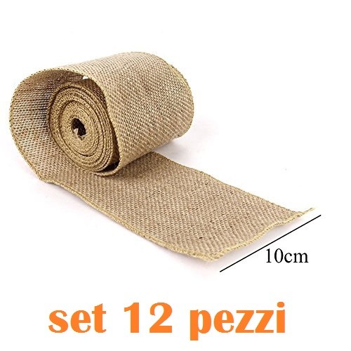 Set 12 Pezzi Rotoli Nastro Di Lino Naturale 10cm x 2 Mt dfh